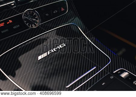 Kherson, Ukraine - February 2021. Mercedes-amg E63s Brabus 800 Interior.