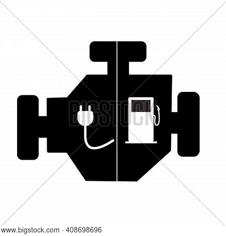Plug-in Hybrid Electric Vehicle (phev) Engine Icon On White Background. Plug-in Hybrid Sign. Flat St