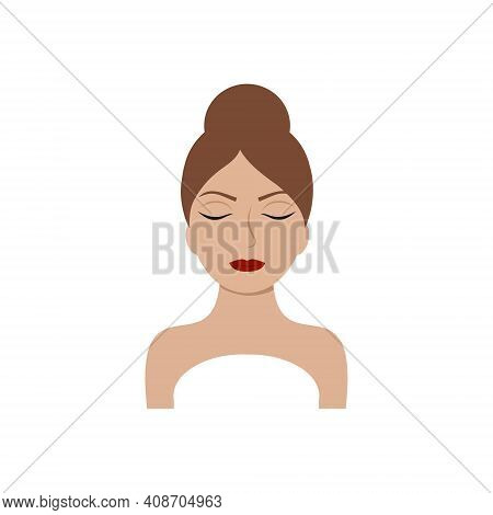 The Face Of A Beautiful Girl With Beautiful Eyes Isolated On A White Background. Logo Design Of A Be