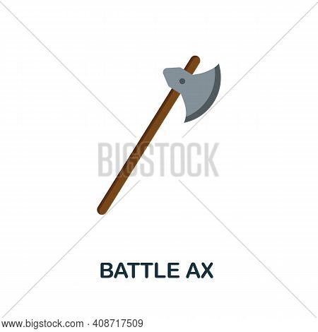 Battle Ax Flat Icon. Color Simple Element From Weapon Collection. Creative Battle Ax Icon For Web De