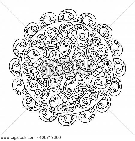 Coloring Book. Monochrome Mandala, Decorative Ornament, Patterned Design Element, Ethnic Vector Amul