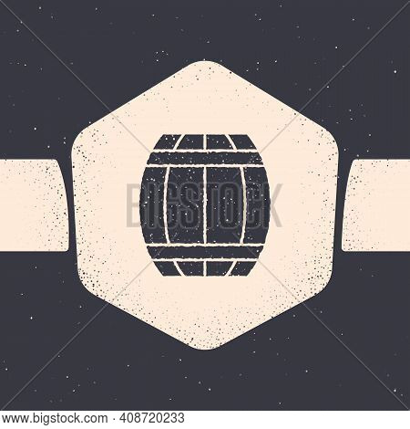 Grunge Gun Powder Barrel Icon Isolated On Grey Background. Tnt Dynamite Wooden Old Barrel. Monochrom
