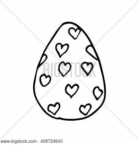 Vector Easter Egg Doodle On White Background Isolated. Egg With Hearts