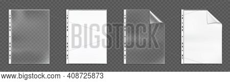 Plastic Punched Pockets, Empty Folders With Folded Corner And Holes, Bags With White Blank Sheets Is
