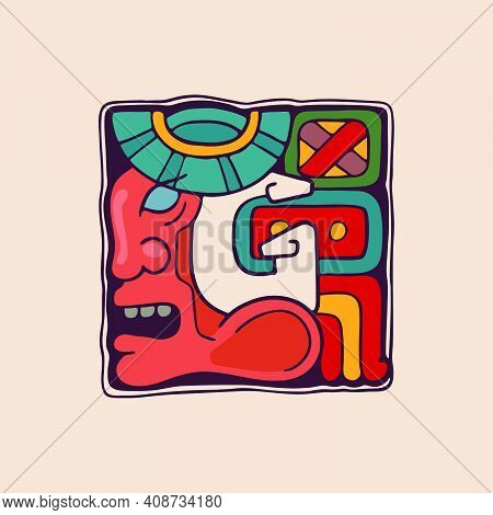 Letter G Logo In Aztec, Mayan Or Incas Style. Native American Symbol With Conqueror Warrior Face. Pe