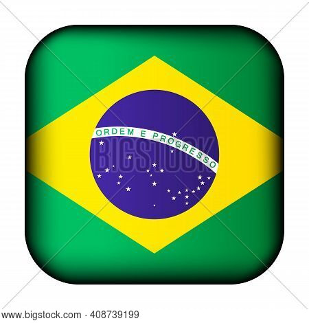 Glass Light Ball With Flag Of Brazil. Squared Template Icon. Brazilian National Symbol. Glossy Reali