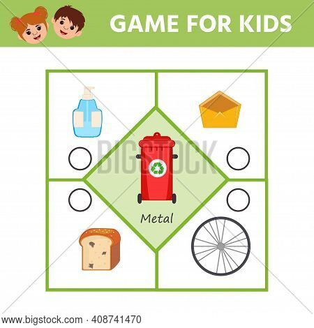Game For Children. Pazl. Waste Sorting Concept Illustration. Sort Garbage By Type. Metal. Educationa
