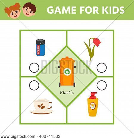 Game For Children. Pazl. Waste Sorting Concept Illustration. Sort Garbage By Type. Plastic. Educatio