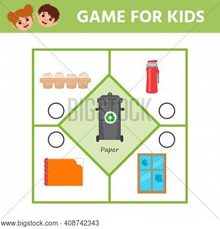 Game For Children. Pazl. Waste Sorting Concept Illustration. Sort Garbage By Type. Plaper. Education