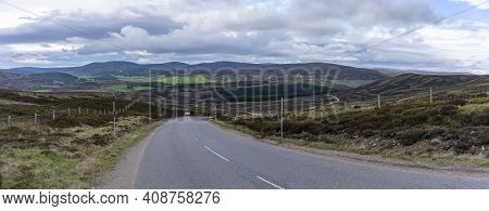 Panoramic Image Of Beautiful Scenery Road Trip From Inverness To Aviemore , Scotland