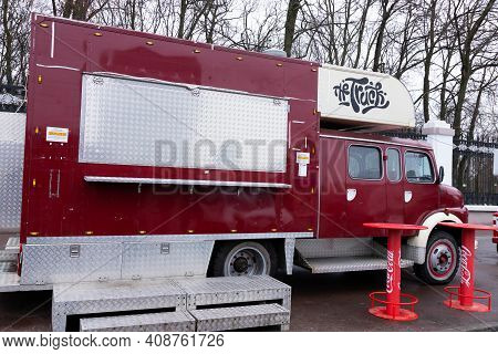 Moscow, Russia - February 15, 2021. Mercedes-benz La 322 Old Fire Engine Red And Shiny. Old Classic 