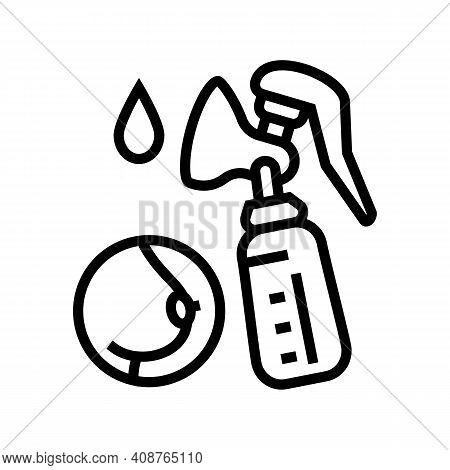 Pumpking Milk With Breast Pump Line Icon Vector. Pumpking Milk With Breast Pump Sign. Isolated Conto