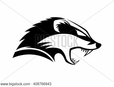 Black Icon Angry Badger On White Background.