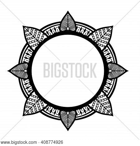 Graphic Frame Round Traditional Mandala Abstract Isolated In White Background.boho Indian Shape.ethn