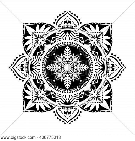 Graphic Round Traditional Mandala Abstract Isolated In White Background.boho Indian Shape.ethnic Ori