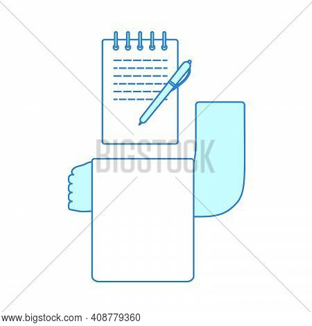 Waiter Take Oder Icon. Thin Line With Blue Fill Design. Vector Illustration.