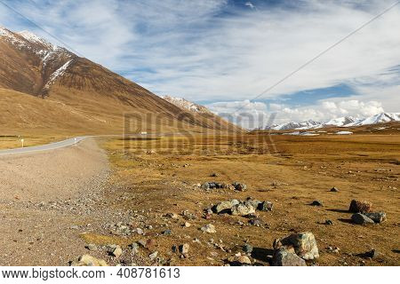 The Road To The Ala Bel Pass, Bishkek Osh Highway, Chuy Region In Kyrgyzstan