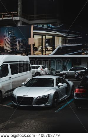 Kyiv, Ukraine - February 2020. Audi R8 V10 In A Grey Color.