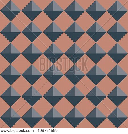 Vector 3d Pyramid Shaped Stud Seamless Pattern Background. Pink Blue Shaded Studded Diamond Triangle