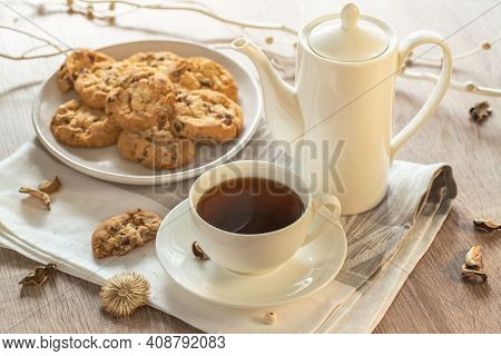 Coffee Business Concept - Cropped Close Up Of Female Serving Coffee With Latte Art While Standing In