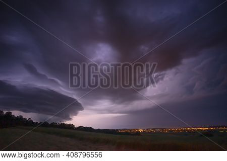 Supercell Storm Clouds With Intense Tropic Rain