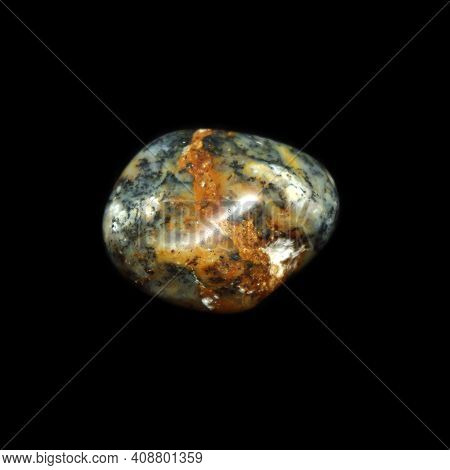 Natural Moss Agate Isolated On Black Background