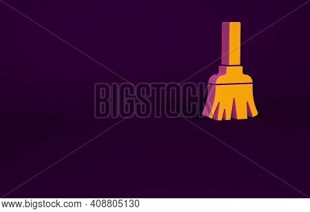 Orange Feather Broom For Cleaning Icon Isolated On Purple Background. Feather Duster. Minimalism Con