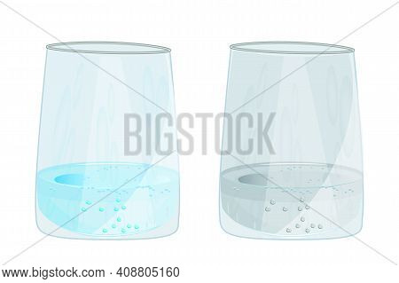 Glass With Clean And Dirty Water Isolated On White Background. Water Pollution And Infection Problem