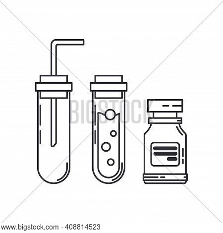 Line Medical Pharmaceutica Set Icon Flask, Tube. Professional Equipment Symbol. Science, Pharmacy, M