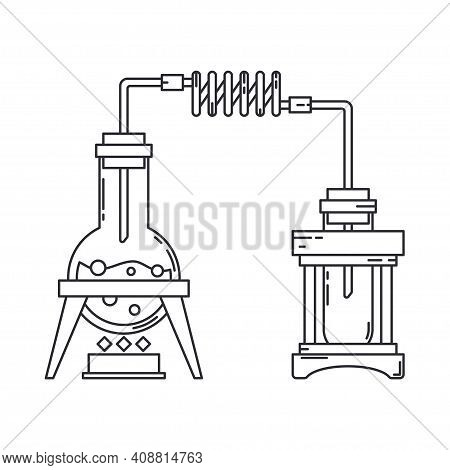 Line Medical Pharmaceutica Icon Set Retort, Tube. Professional Equipment Symbol. Science, Pharmacy, 