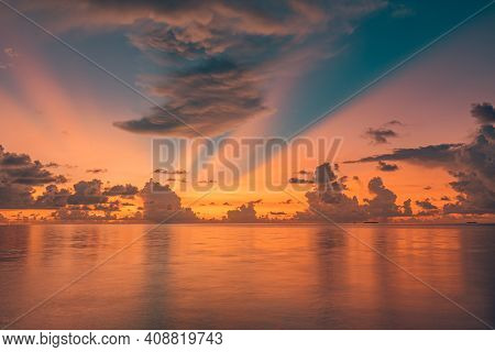 Sea Seascape Sky Skyscape Concept, Sunset Colors Clouds, Horizon, Horizontal Background Banner. Insp