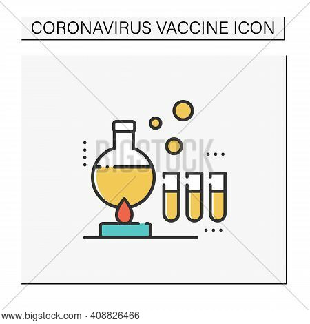 Producing Vaccine Color Icon. Laboratorian Research. Chemical Formula. Cure Search, Vaccine Developm