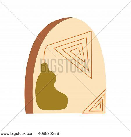 Abstract Artline Maze In Vase, Arch Painting Background. Modern Trendy Art. Colorful Boho Vector Ill