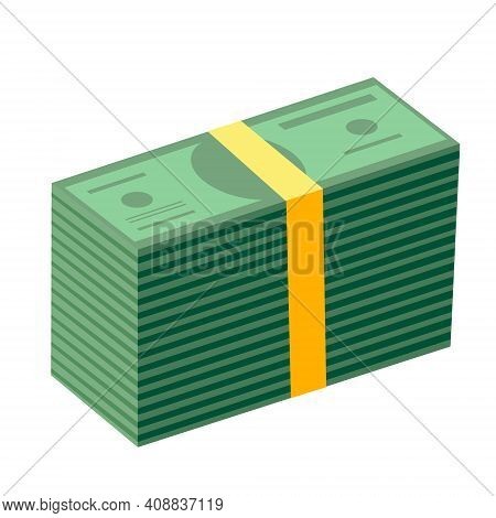 Vector Cartoon Business Illustration. Bundle Of Money Dollars Isolated On White Backgro