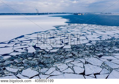 Aerial View Of Fort Alexander The First In Kronstadt. Winter Is Plague. Defensive Structures In The