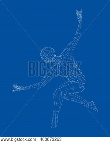 Wireframe Ballerina Or Dancer In Dance Pose. Vector 3d Rendering