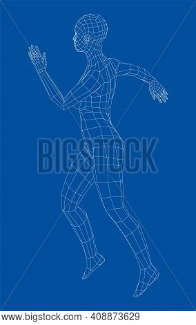 Wireframe Ballerina Or Dancer In Dance Pose. Female Dancing Salsa. Vector 3d Rendering
