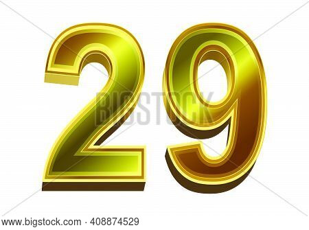 3d Golden Number 29 Isolated On White Background