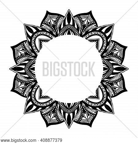 Graphic Frame Round Traditional Mandala Abstract Isolated In White Background.boho Indian Shape.ethn