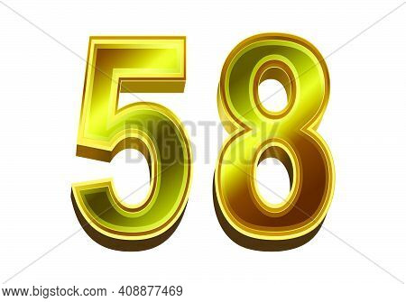 3d Golden Number 58 Isolated On White Background