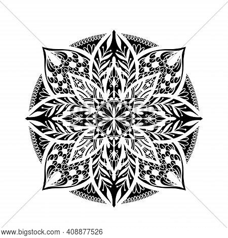 Graphic Round Traditional Mandala Abstract Isolated In White Background.boho Indian Shape.ethnic Ori