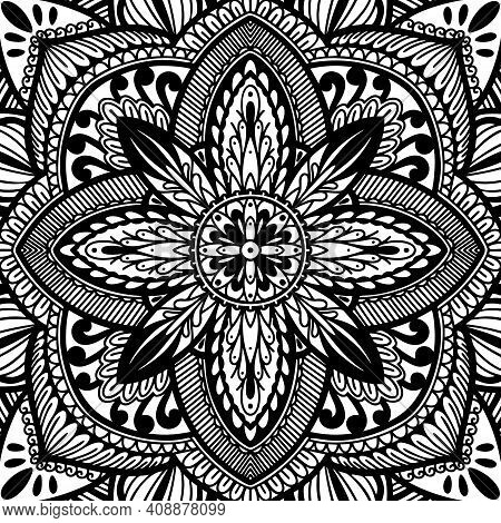 Graphic Round Traditional Mandala Abstract Isolated In White Background.boho Indian Shape.ethnic Ori