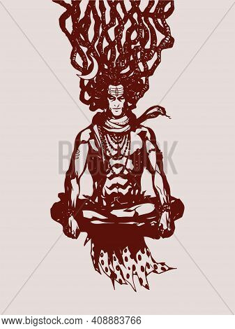 Sketch Of Indian Famous And Powerful God Lord Shiva And His Symbols Outline, Silhouette Editable Ill