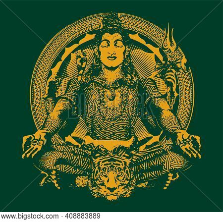 Sketch Of Indian Famous And Powerful God Lord Shiva And His Symbols Outline, Silhouette Editable Ill
