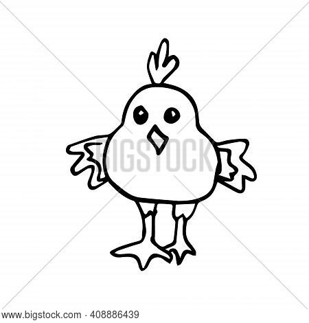 Doodle Chicken Stylized On A White Background Isolated. It Can Be Used In Seasonal Design For Easter