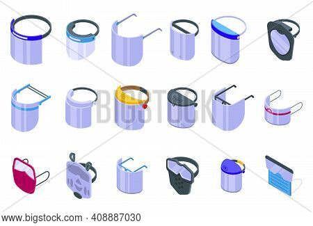 Face Shield Icons Set. Isometric Set Of Face Shield Vector Icons For Web Design Isolated On White Ba