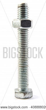 Nut And Bolt Are Insulated On White Background.