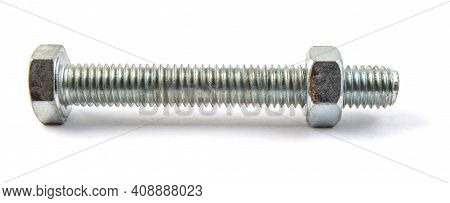 Nut And Bolt Are Insulated On White Background.