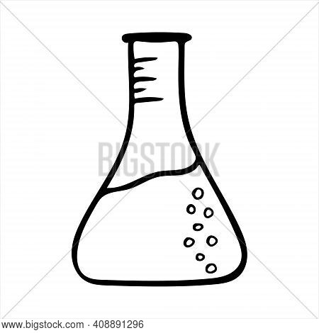 Flask, Isolated Simple Hand Drawn Illustration In Black And White