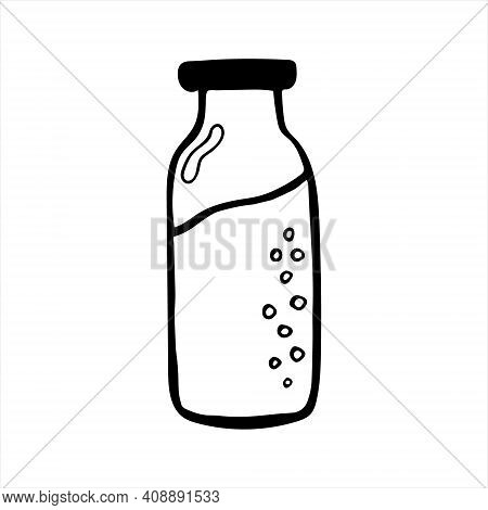 Vial, Isolated Simple Hand Drawn Illustration In Black And White